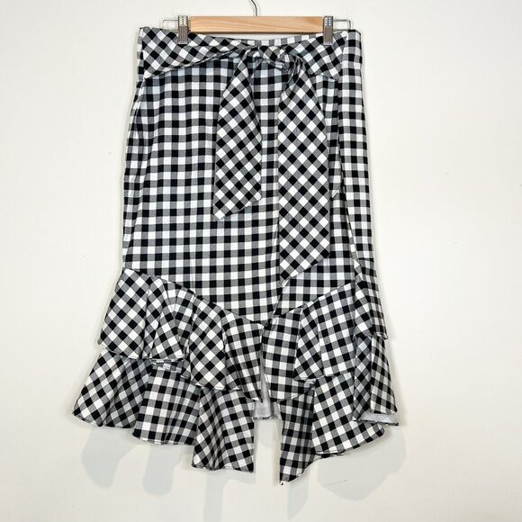 New York & Company Skirt L Black White Gingham Print Mermaid Midi Size 12 - Picture 7 of 10